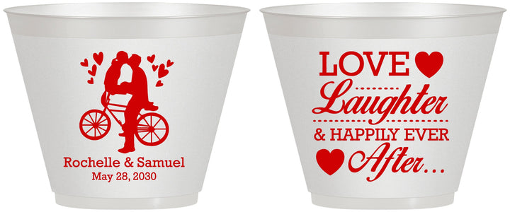 Custom Wedding 9 oz Wine Frosted Cups - Love Laughter Happily | 376