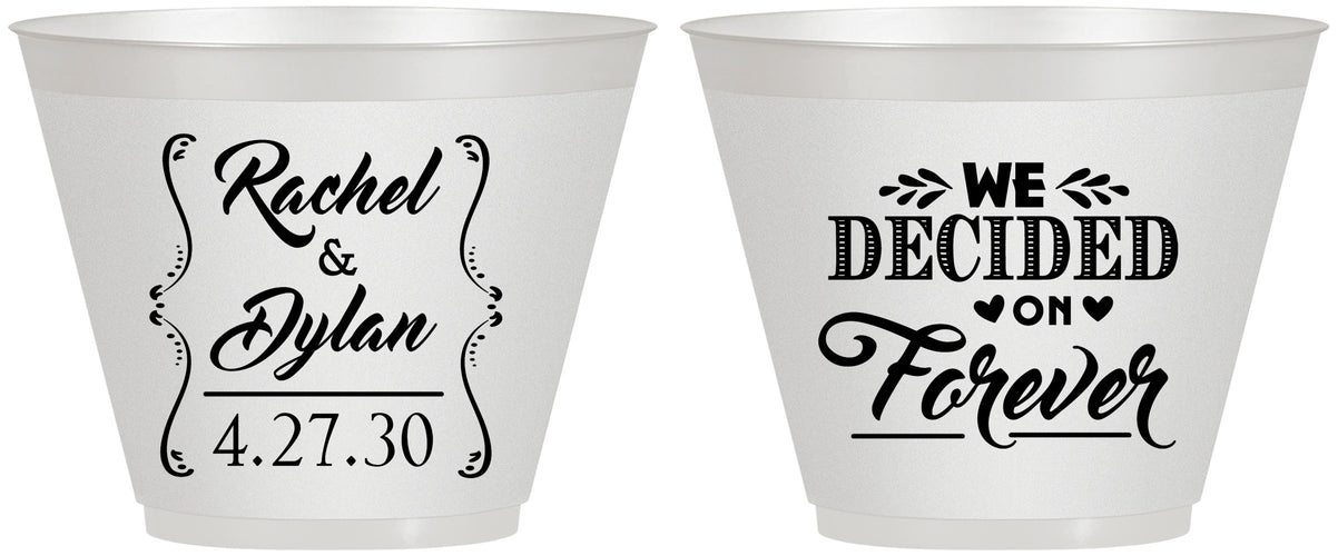 Custom Wedding 9 oz Wine Frosted Cups - We Decided On Forever | 386