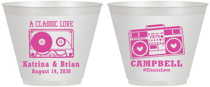 Custom Wedding 9 oz Wine Frosted Cups - Class Love Cassette Tape | 389