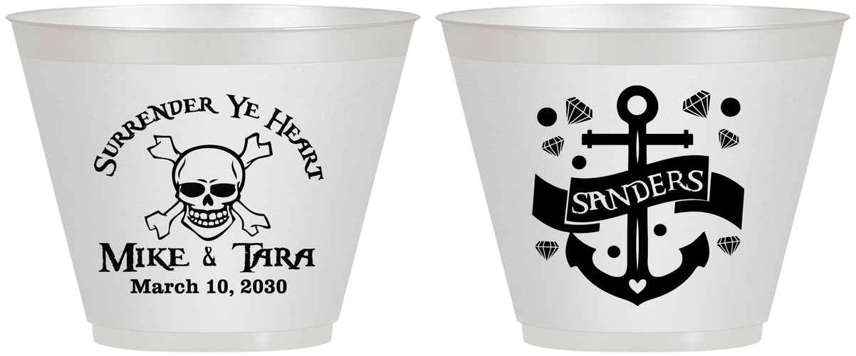 Custom Wedding 9 oz Wine Frosted Cups - Anchor Nautical | 391