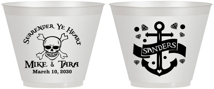 Custom Wedding 9 oz Wine Frosted Cups - Anchor Nautical | 391