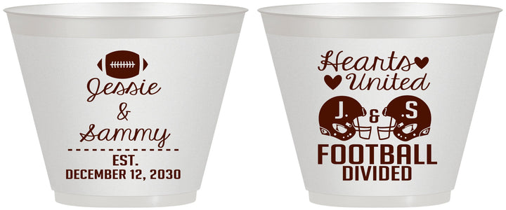 Custom Wedding 9 oz Wine Frosted Cups - Hearts United Football | 395