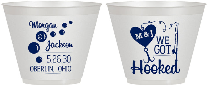 Custom Wedding 9 oz Wine Frosted Cups - We Got Hooked Fish | 396