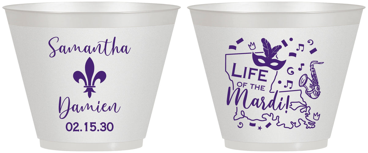 Custom Wedding 9 oz Wine Frosted Cups - Mardi Gras | 398