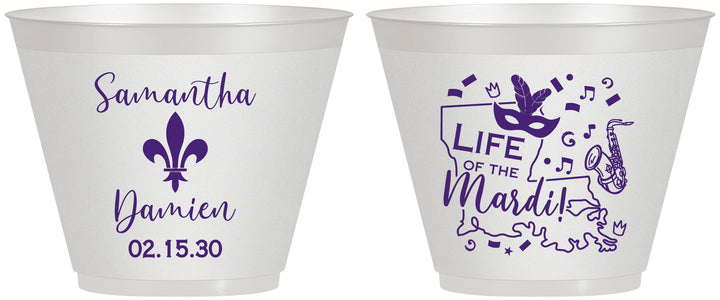 Custom Wedding 9 oz Wine Frosted Cups - Mardi Gras | 398
