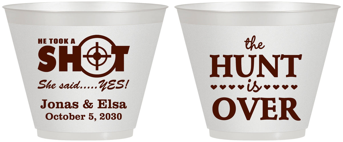 Custom Wedding 9 oz Wine Frosted Cups - The Hunt Is Over | 400