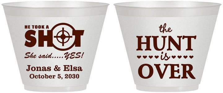 Custom Wedding 9 oz Wine Frosted Cups - The Hunt Is Over | 400