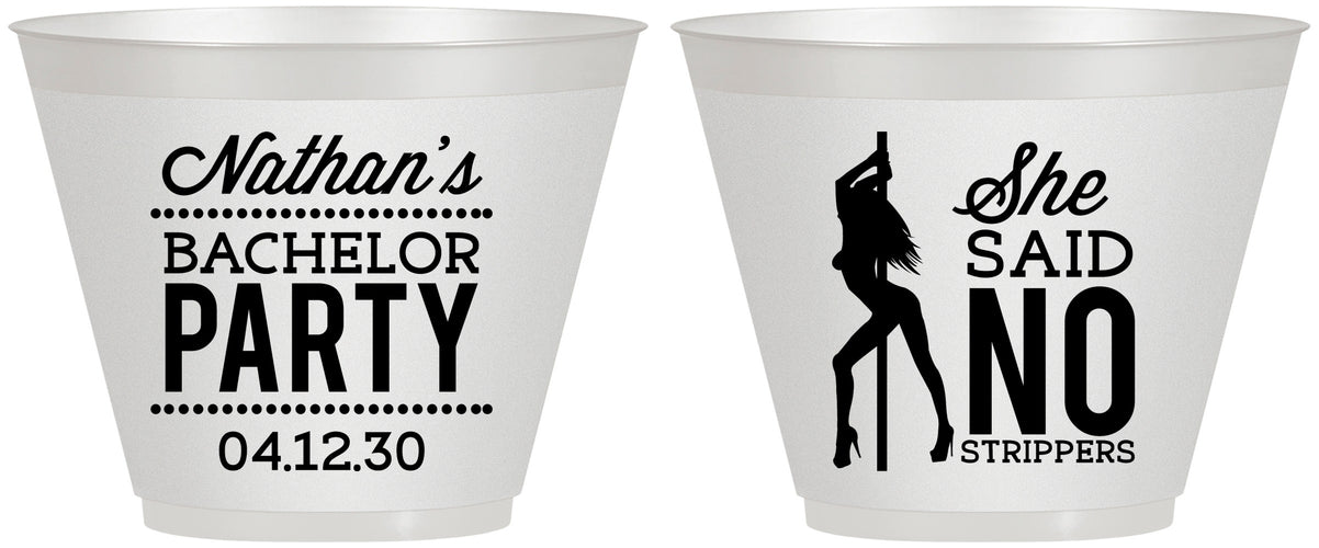 Custom Bachelor Party 9 oz Wine Frosted Cups - She Said No Strip Club | 40005