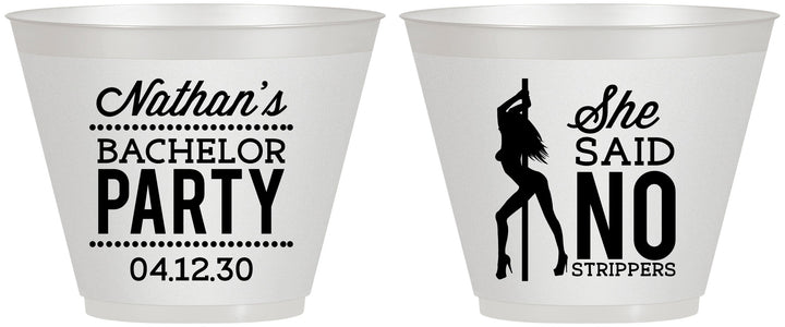 Custom Bachelor Party 9 oz Wine Frosted Cups - She Said No Strip Club | 40005