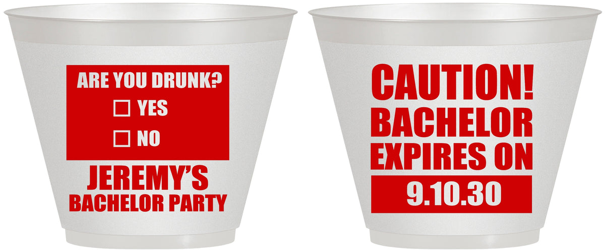 Custom Bachelor Party 9 oz Wine Frosted Cups - Caution Expires On | 40012