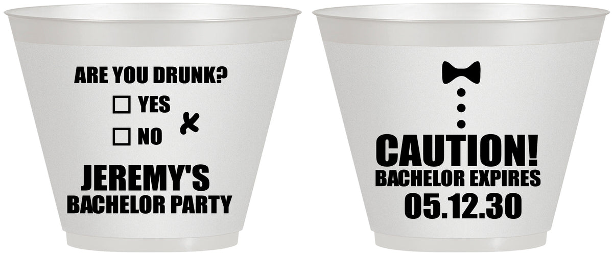 Custom Bachelor Party 9 oz Wine Frosted Cups - Caution Expires On | 40013
