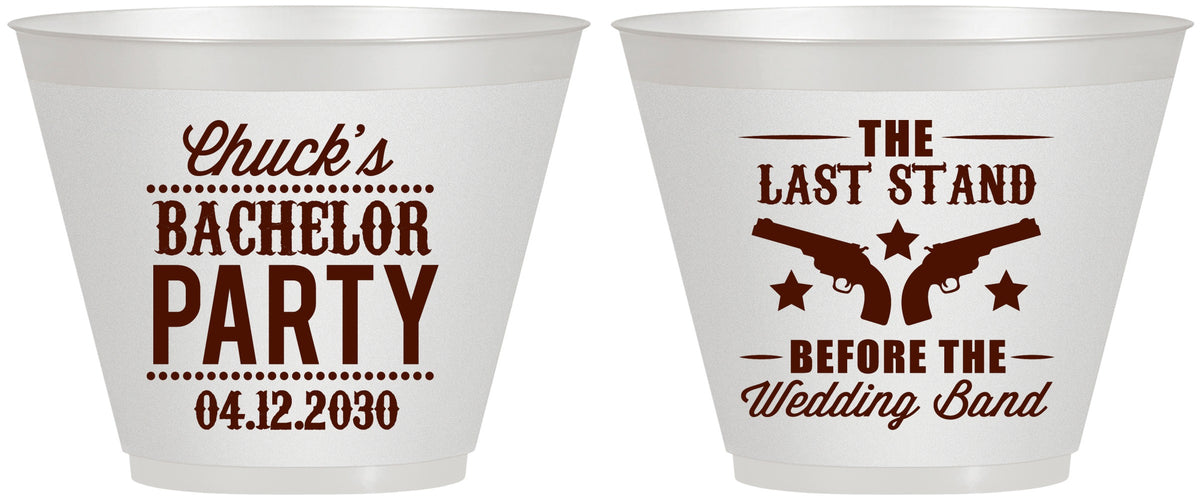 Custom Bachelor Party 9 oz Wine Frosted Cups - Last Stand Wedding Bands | 40015