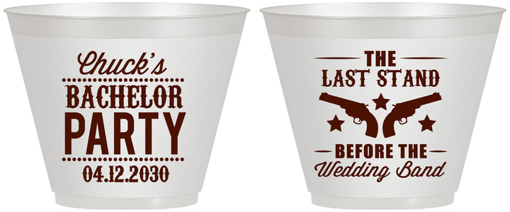 Custom Bachelor Party 9 oz Wine Frosted Cups - Last Stand Wedding Bands | 40015