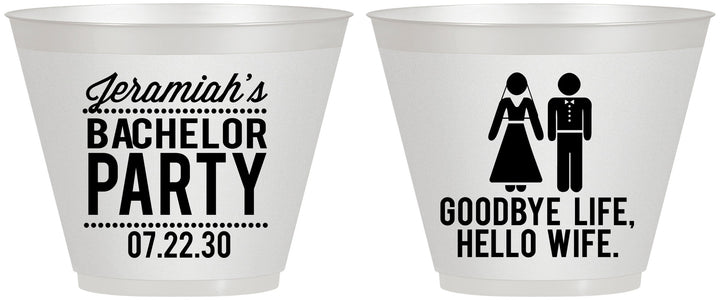 Custom Bachelor Party 9 oz Wine Frosted Cups - Goodbye Life Hello Wife | 40019
