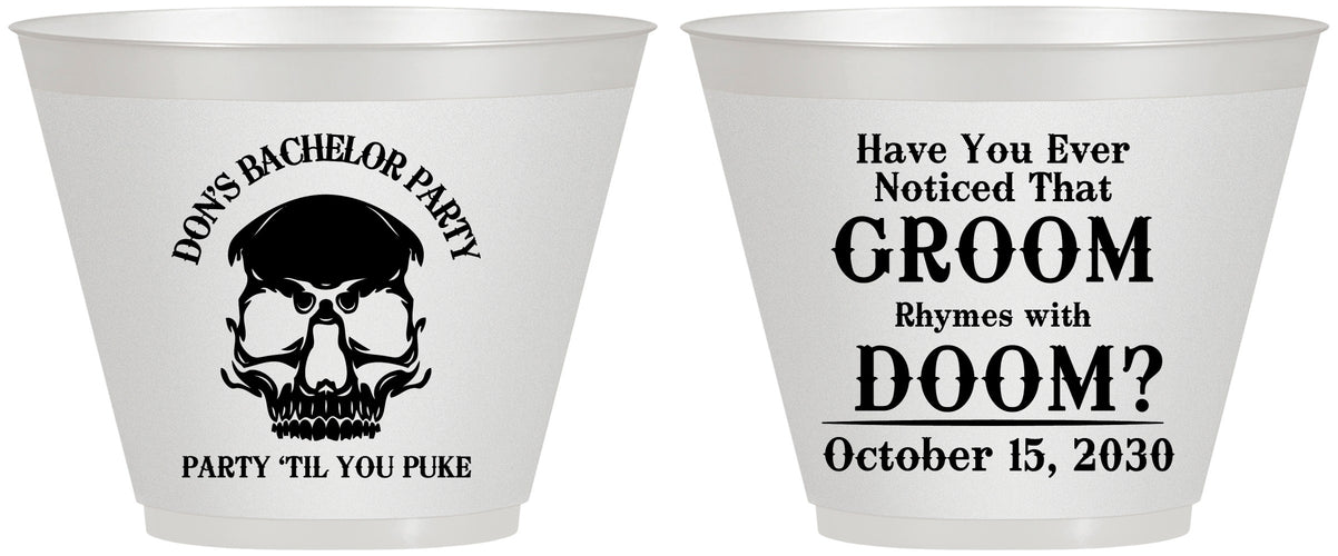 Custom Bachelor Party 9 oz Wine Frosted Cups - Groom Doom Skull | 40041