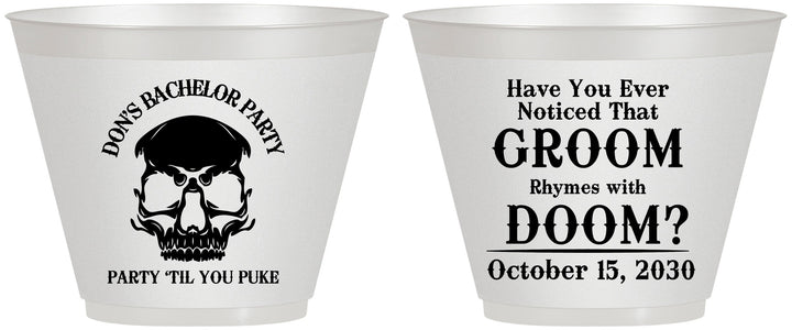 Custom Bachelor Party 9 oz Wine Frosted Cups - Groom Doom Skull | 40041