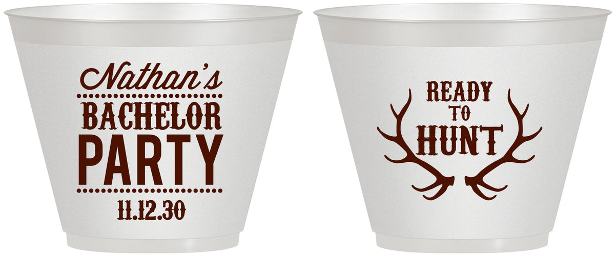 Custom Bachelor Party 9 oz Wine Frosted Cups - Ready To Hunt | 40044