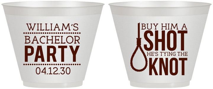 Custom Bachelor Party 9 oz Wine Frosted Cups - Buy Him A Shot | 40051