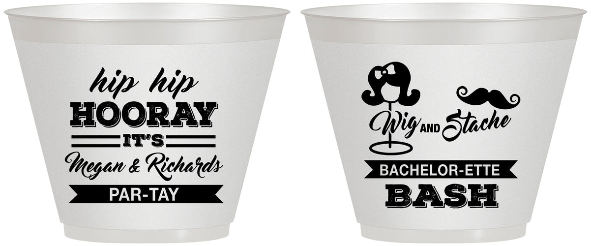 Custom Bachelor Party 9 oz Wine Frosted Cups - Wig Or Stache | 40058