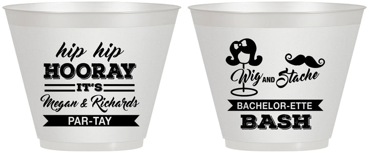 Custom Bachelor Party 9 oz Wine Frosted Cups - Wig Or Stache | 40058