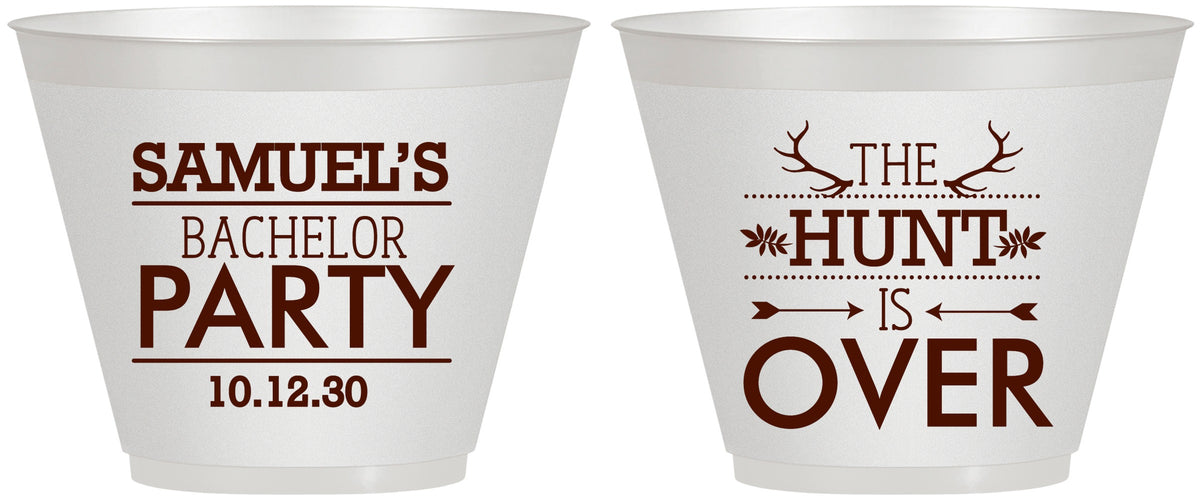 Custom Bachelor Party 9 oz Wine Frosted Cups - Hunt Is Over | 40084