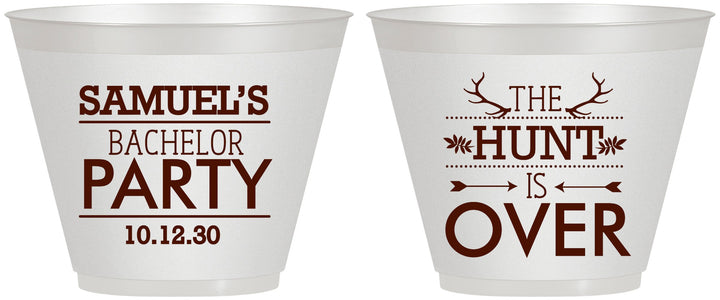 Custom Bachelor Party 9 oz Wine Frosted Cups - Hunt Is Over | 40084