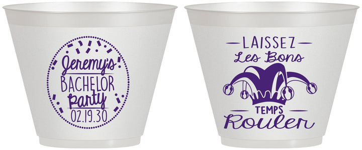 Custom Bachelor Party 9 oz Wine Frosted Cups - Mardi Gras | 40090