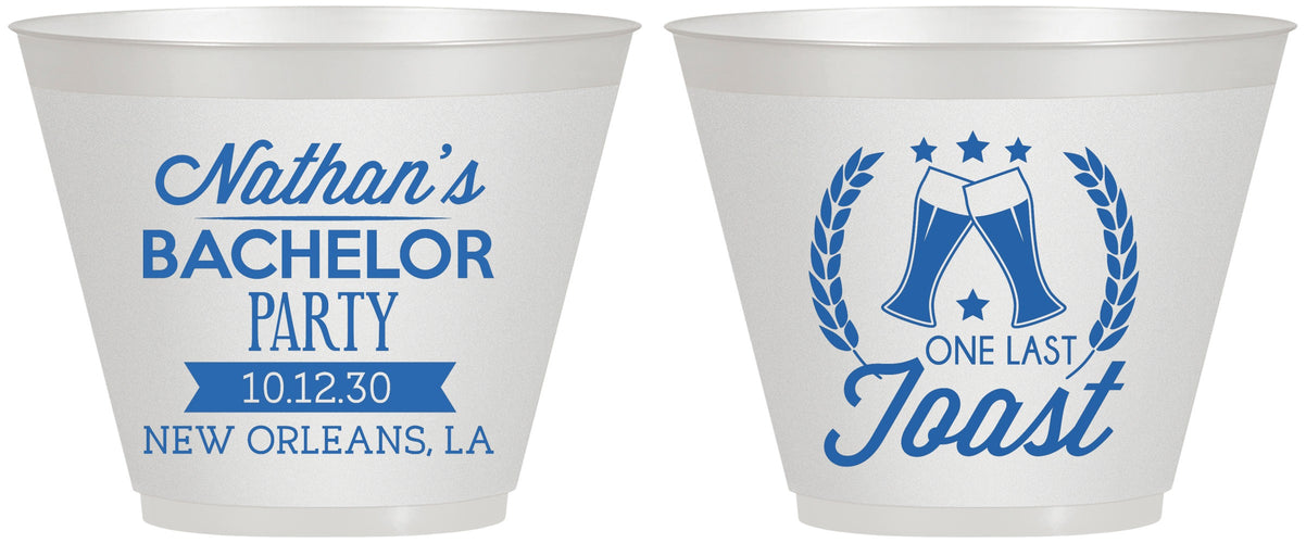 Custom Bachelor Party 9 oz Wine Frosted Cups - One Last Toast | 40095