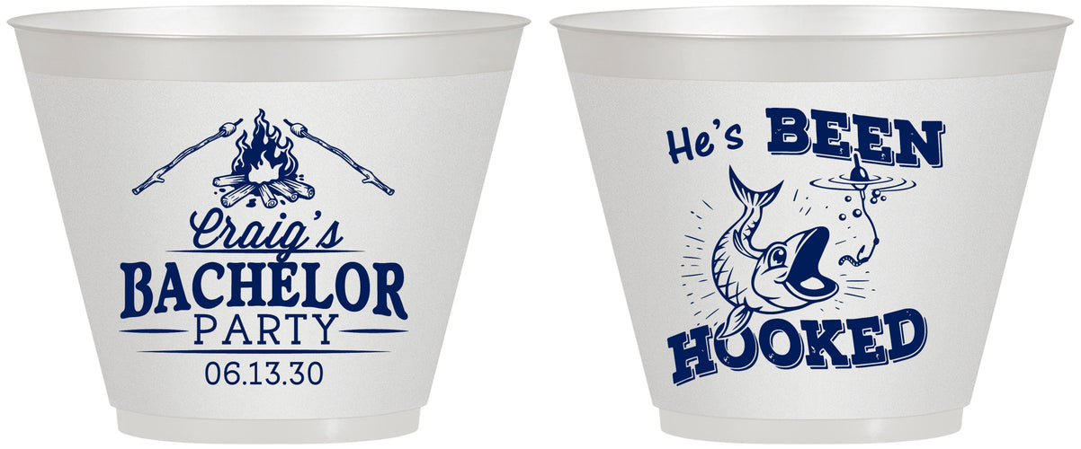Custom Bachelor Party 9 oz Wine Frosted Cups - Fishing Hooked | 40096