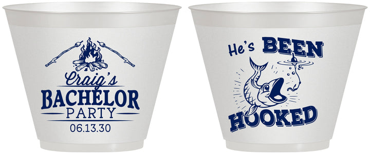 Custom Bachelor Party 9 oz Wine Frosted Cups - Fishing Hooked | 40096