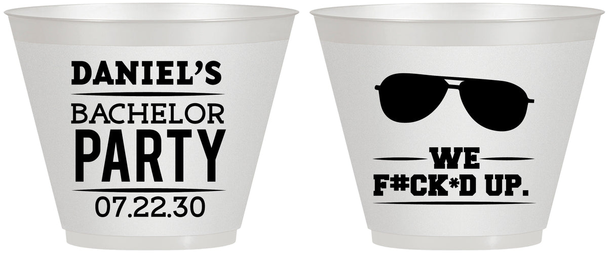 Custom Bachelor Party 9 oz Wine Frosted Cups - We Fucked Up | 40099