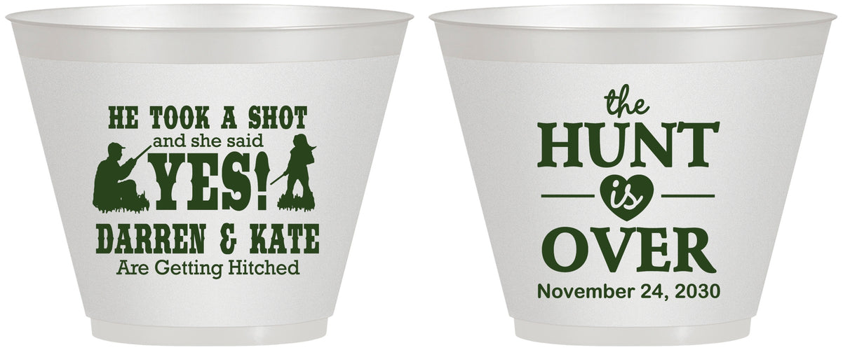 Custom Wedding 9 oz Wine Frosted Cups - The Hunt Is Over | 403