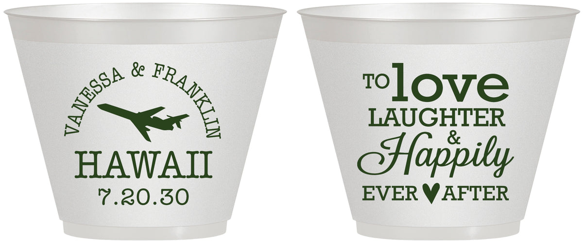 Custom Wedding 9 oz Wine Frosted Cups - Love Laughter Happily | 404