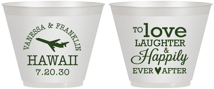 Custom Wedding 9 oz Wine Frosted Cups - Love Laughter Happily | 404