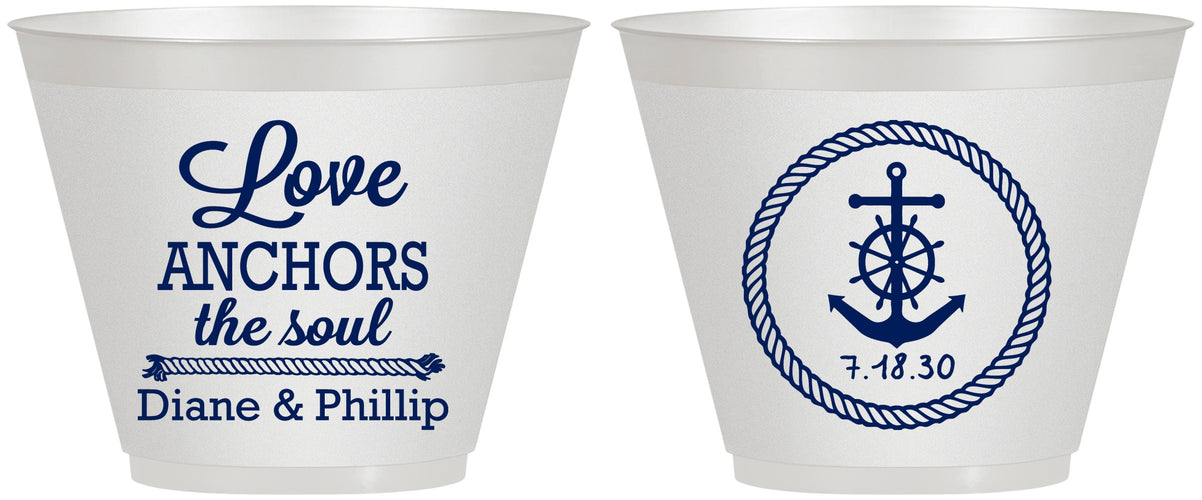 Custom Wedding 9 oz Wine Frosted Cups - Love Anchors The Soul | 405