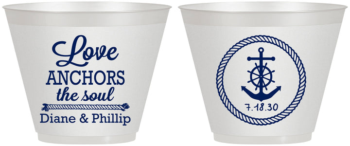 Custom Wedding 9 oz Wine Frosted Cups - Love Anchors The Soul | 405