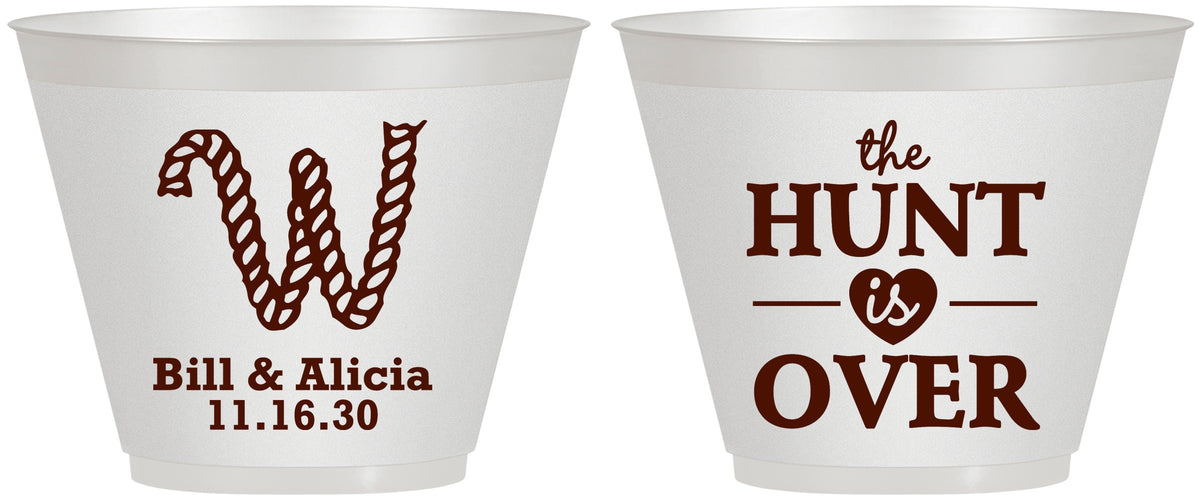 Custom Wedding 9 oz Wine Frosted Cups - Monogram Hunt Is Over | 406