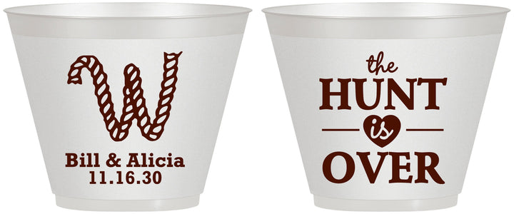 Custom Wedding 9 oz Wine Frosted Cups - Monogram Hunt Is Over | 406