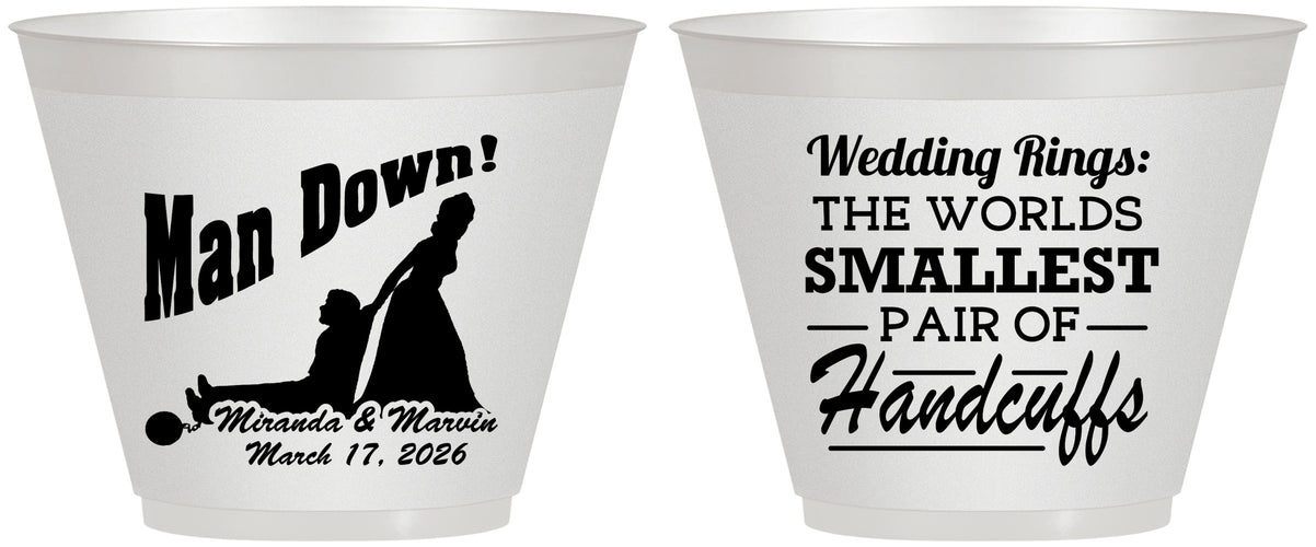 Custom Wedding 9 oz Wine Frosted Cups - Man Down | 407