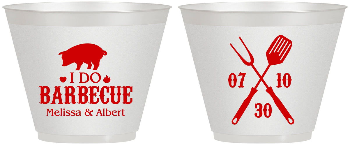 Custom Wedding 9 oz Wine Frosted Cups - I Do Barbecue Bbq | 410