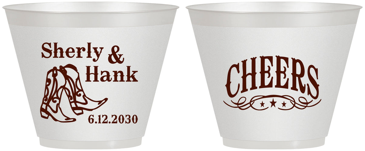 Custom Wedding 9 oz Wine Frosted Cups - Cheers Cowboy | 411