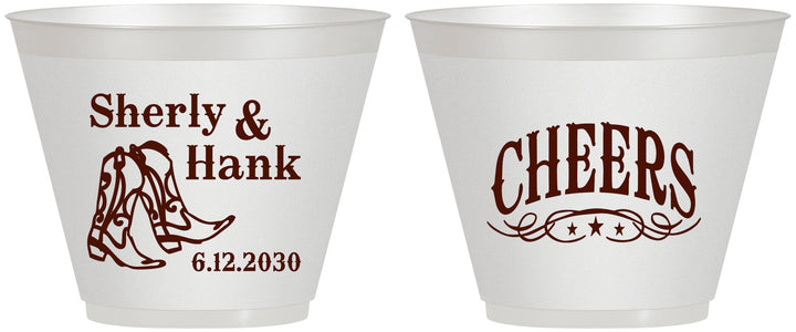 Custom Wedding 9 oz Wine Frosted Cups - Cheers Cowboy | 411