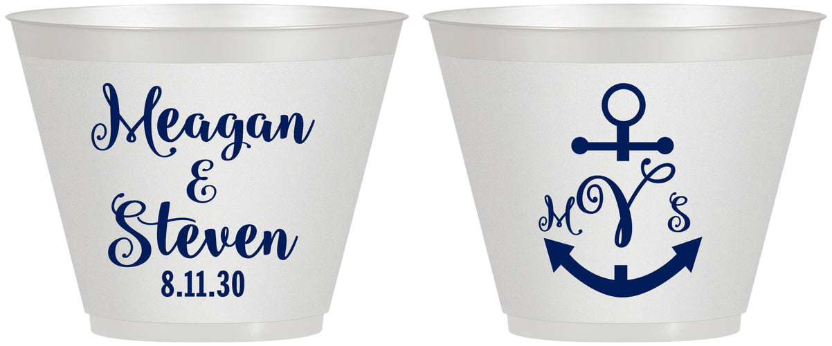 Custom Wedding 9 oz Wine Frosted Cups - Monogram Nautical | 414