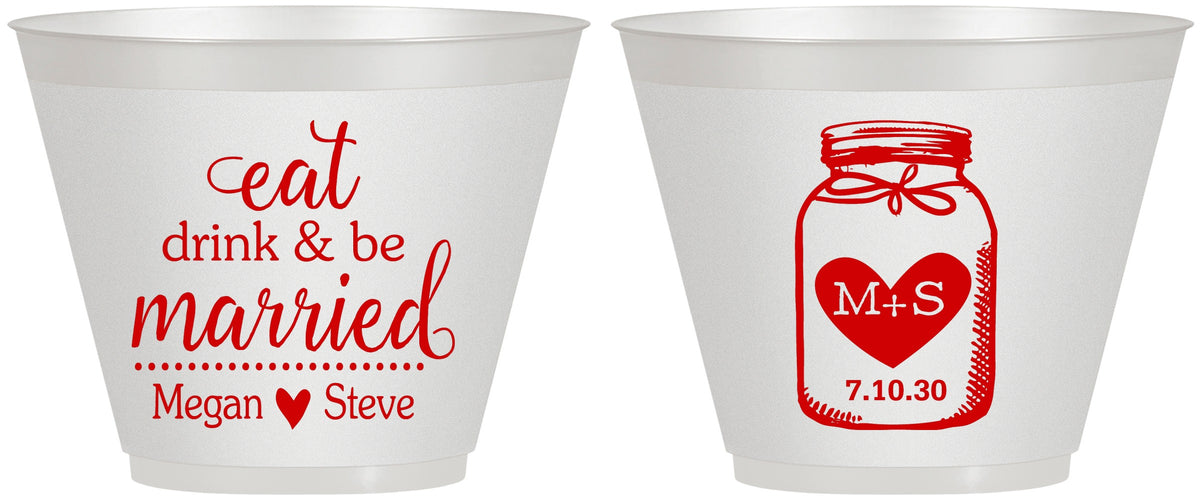 Custom Wedding 9 oz Wine Frosted Cups - Mason Jar | 415