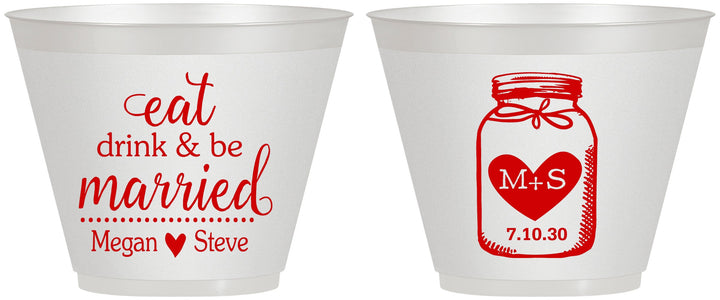 Custom Wedding 9 oz Wine Frosted Cups - Mason Jar | 415