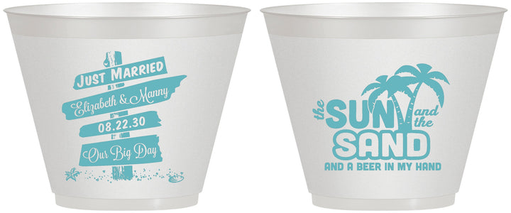Custom Wedding 9 oz Wine Frosted Cups - Sun Sand Drink In My Hand | 416