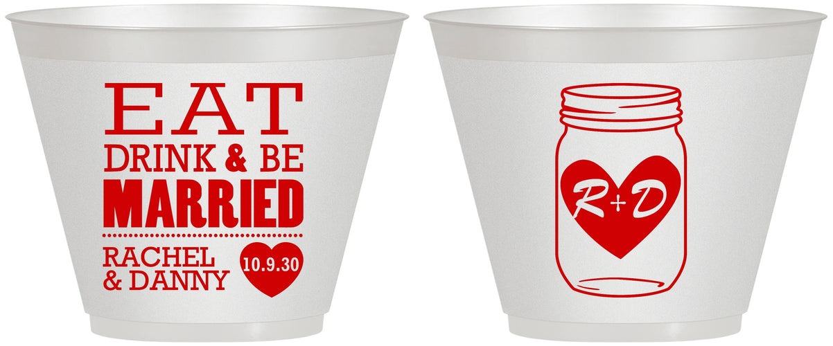 Custom Wedding 9 oz Wine Frosted Cups - Eat Drink Be Married | 417