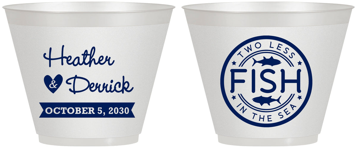 Custom Wedding 9 oz Wine Frosted Cups - Two Less Fish In The Sea | 420