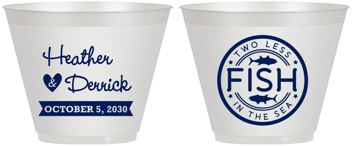 Custom Wedding 9 oz Wine Frosted Cups - Two Less Fish In The Sea | 420