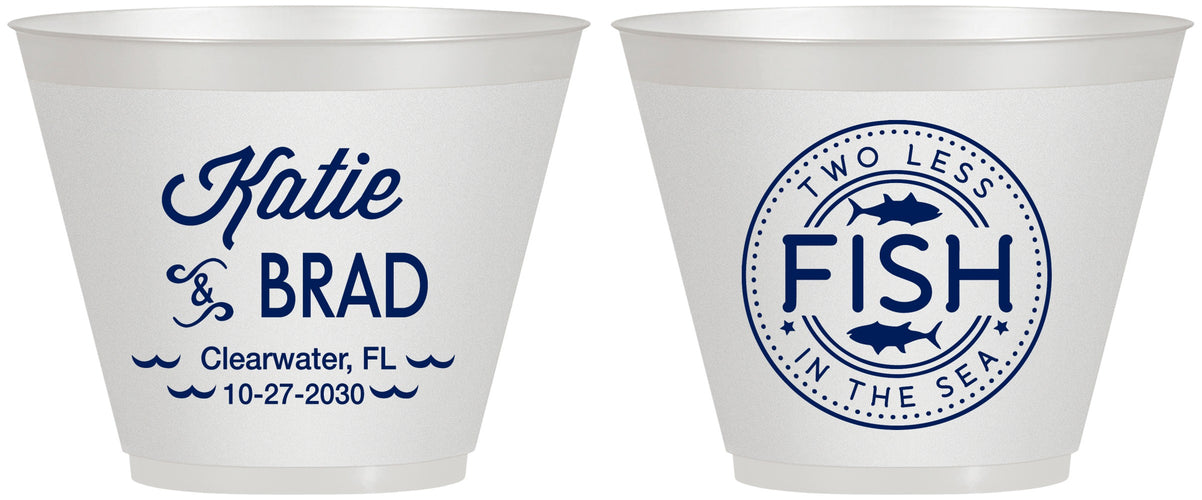 Custom Wedding 9 oz Wine Frosted Cups - Two Less Fish In The Sea | 421